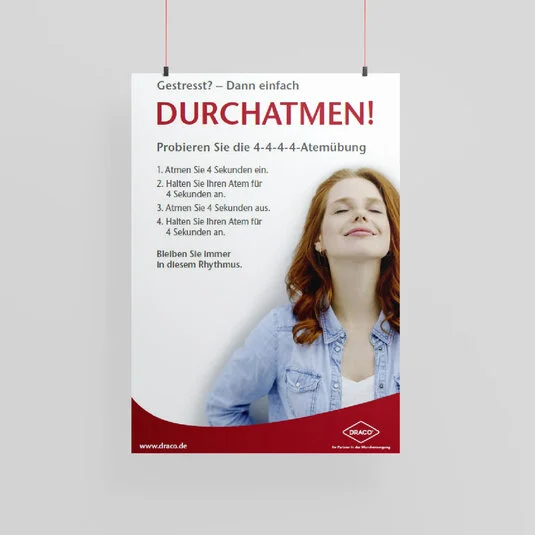 Plakat: Stress im Alltag 4-4-4-4 Atemübung