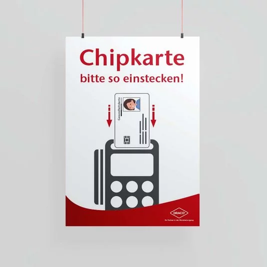 Plakat "Chipkarte bitte so einstecken!"