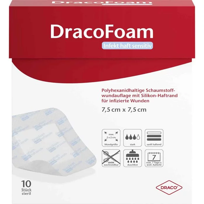 DracoFoam Infekt haft sensitiv, sanft klebender Schaumstoff-Wundverband - Packshot